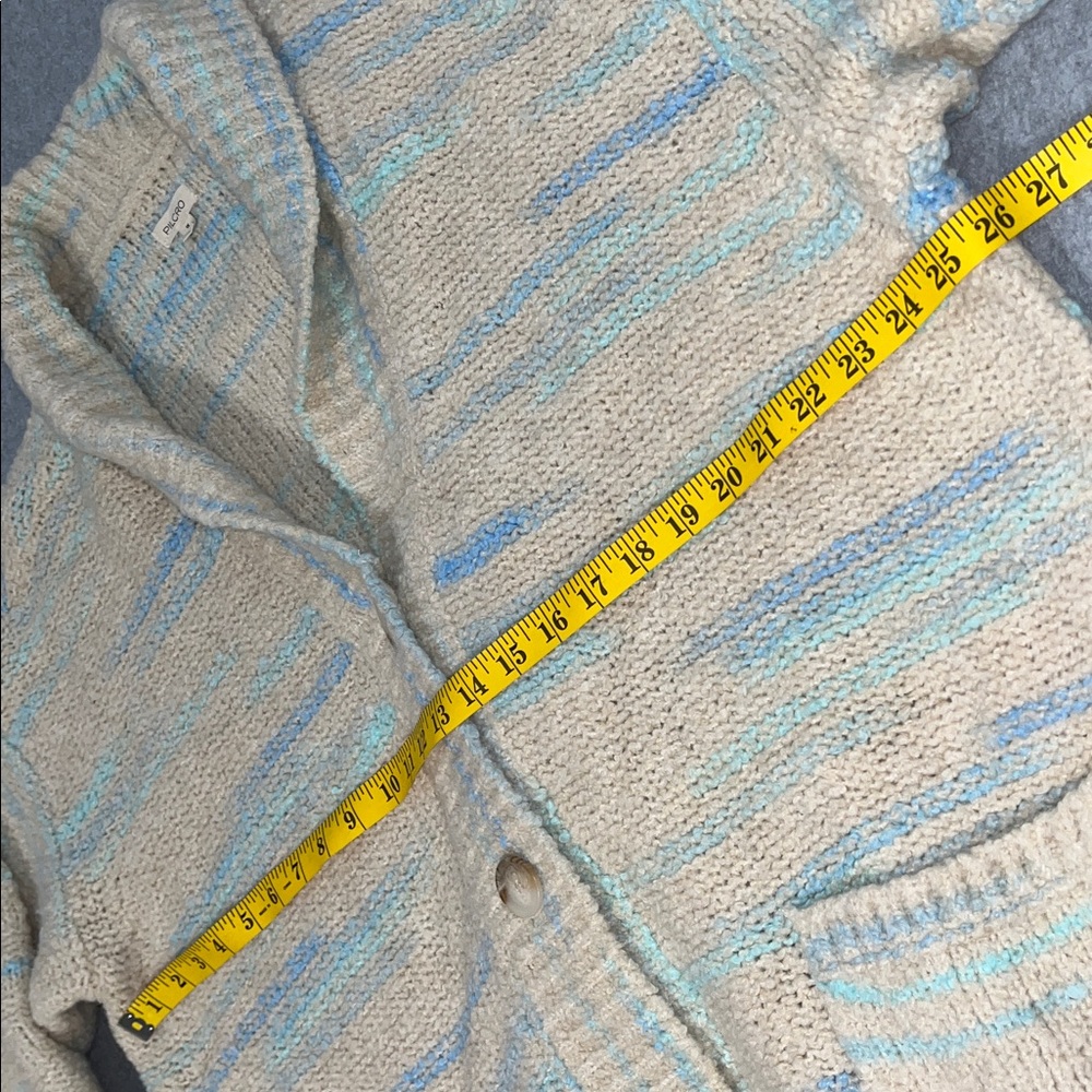 Pilcro Oversized Cardigan Sweater 1X Wool Blend Chunky Boxy Ivory Blue Grandma - Picture 7 of 12